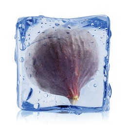 Image of Fresh fig inside ice cube isolated on white