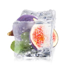Image of Fresh figs inside ice cube isolated on white