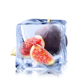 Image of Fresh figs inside ice cube isolated on white