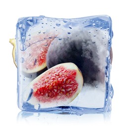 Image of Fresh figs inside ice cube isolated on white
