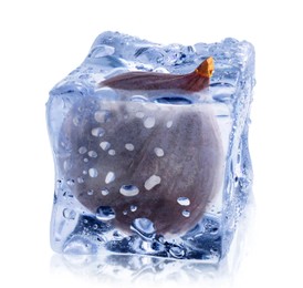 Image of Fresh fig inside ice cube isolated on white