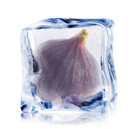 Image of Fresh fig inside ice cube isolated on white