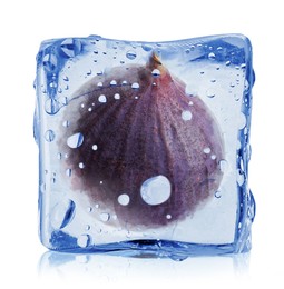 Image of Fresh fig inside ice cube isolated on white