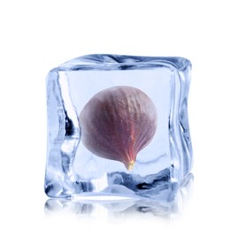 Image of Fresh fig inside ice cube isolated on white