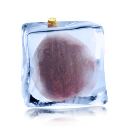 Image of Fresh fig inside ice cube isolated on white