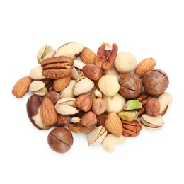 Photo of Mix of different nuts isolated on white, top view
