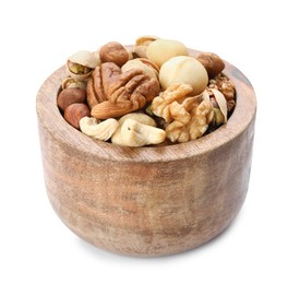 Photo of Mix of different nuts in bowl isolated on white