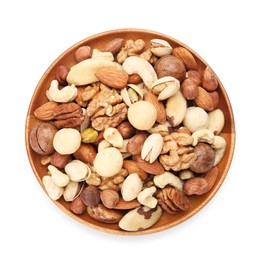 Photo of Mix of different nuts isolated on white, top view