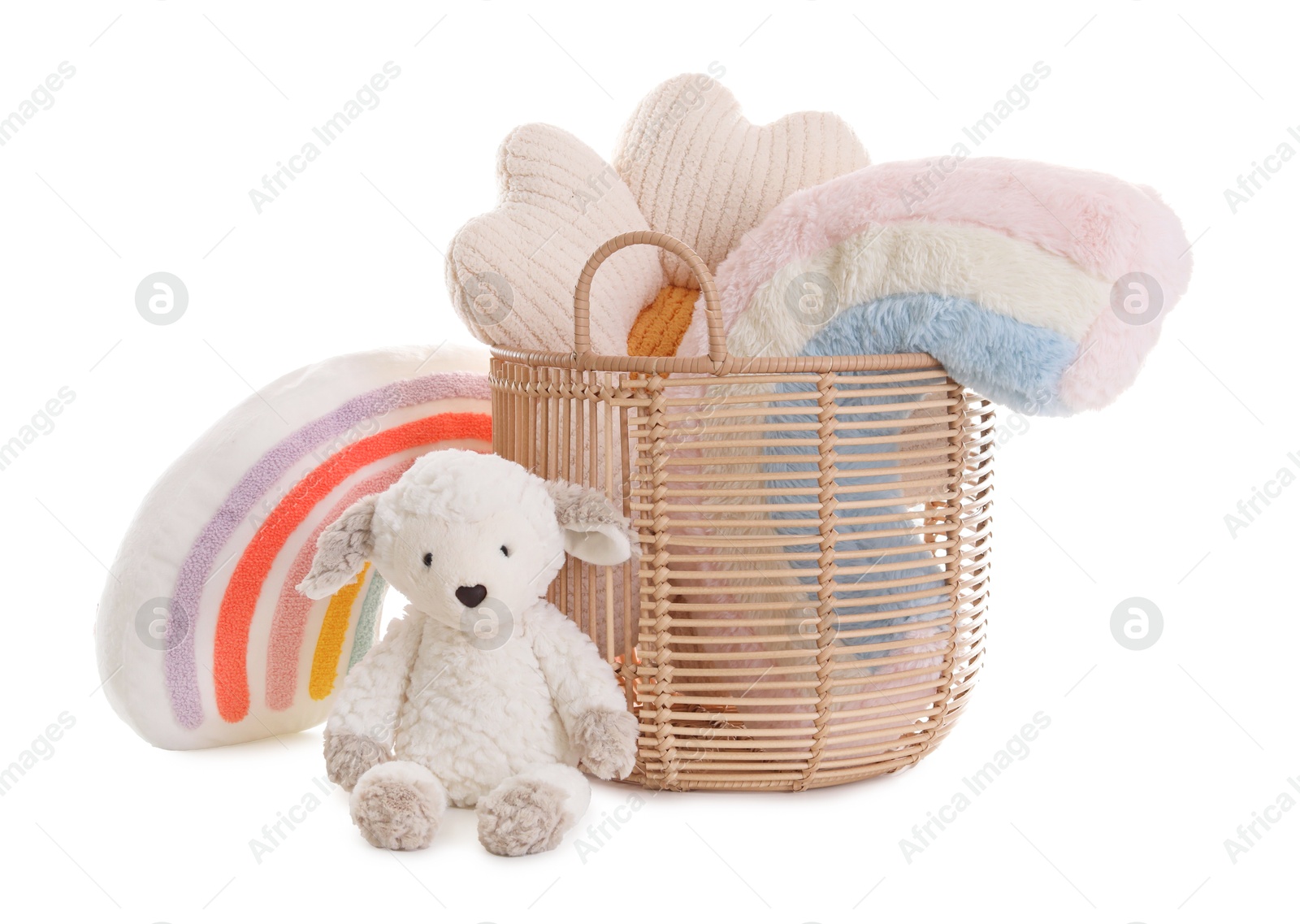 Many different children's toys isolated on white Photo of Many different children's toys isolated on white