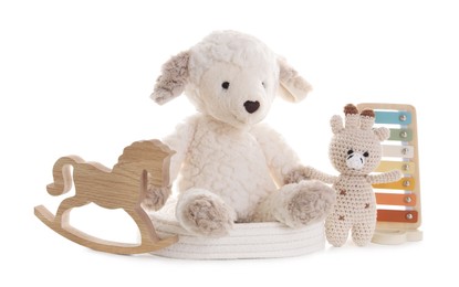 Photo of Many different children's toys isolated on white
