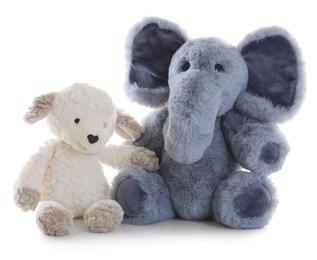 Photo of Toy elephant and sheep isolated on white