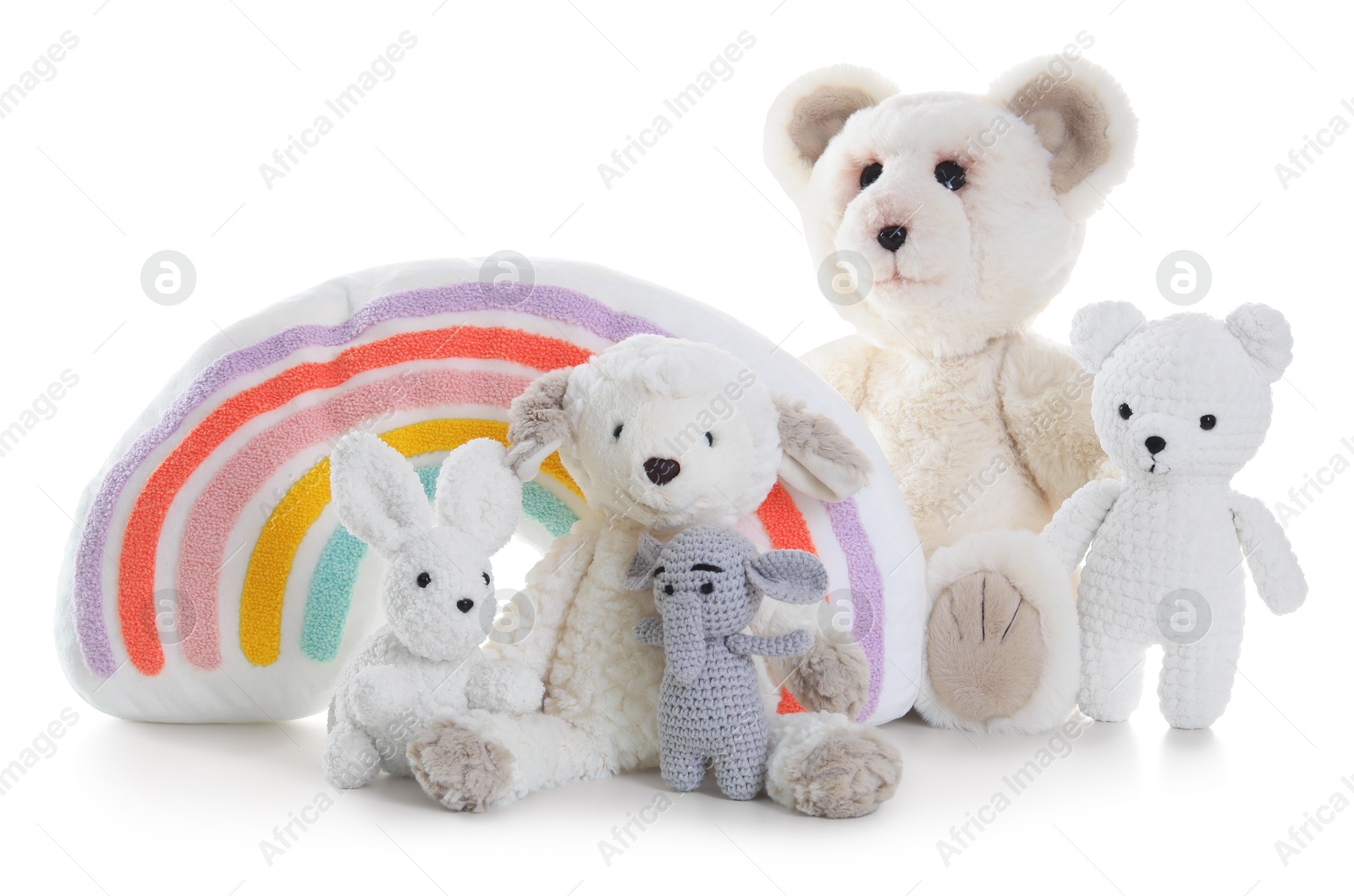 Photo of Many different soft toys isolated on white