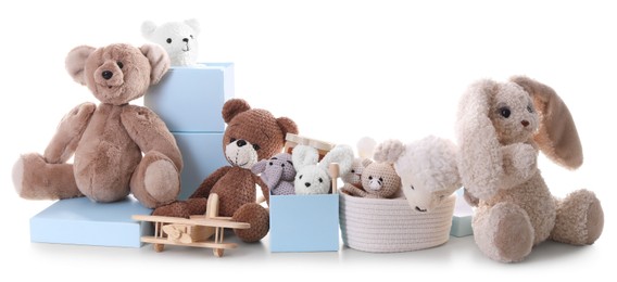 Photo of Many different children's toys isolated on white