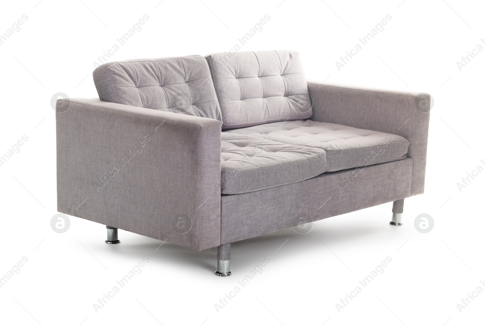 Comfortable gray sofa isolated on white. Used stuff Photo of Comfortable gray sofa isolated on white. Used stuff