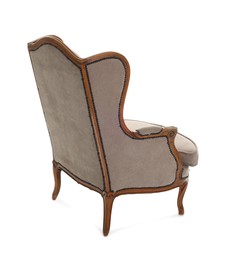 Photo of One stylish armchair isolated on white. Used stuff
