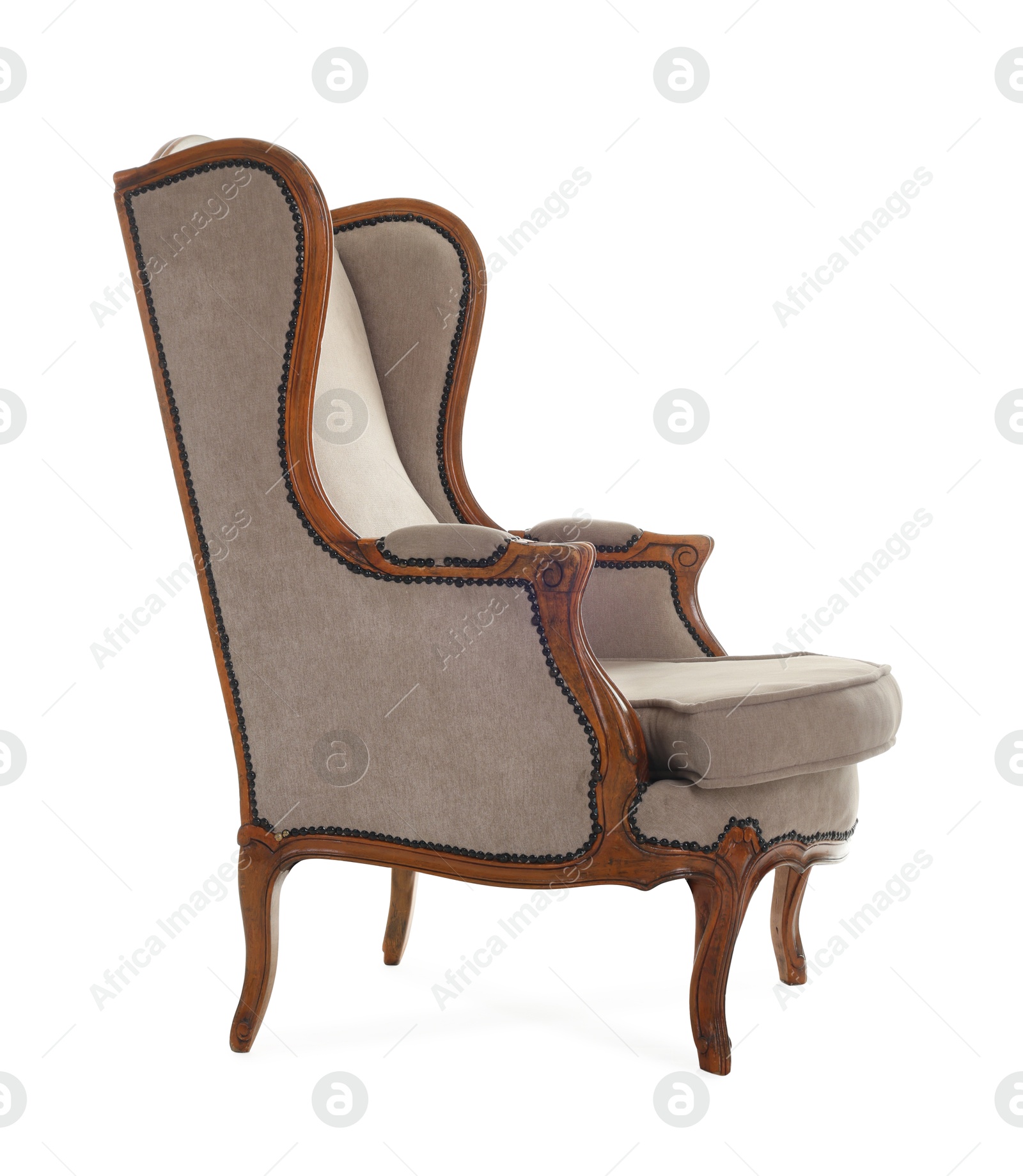 Photo of One stylish armchair isolated on white. Used stuff