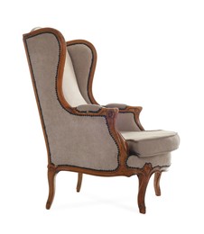 Photo of One stylish armchair isolated on white. Used stuff