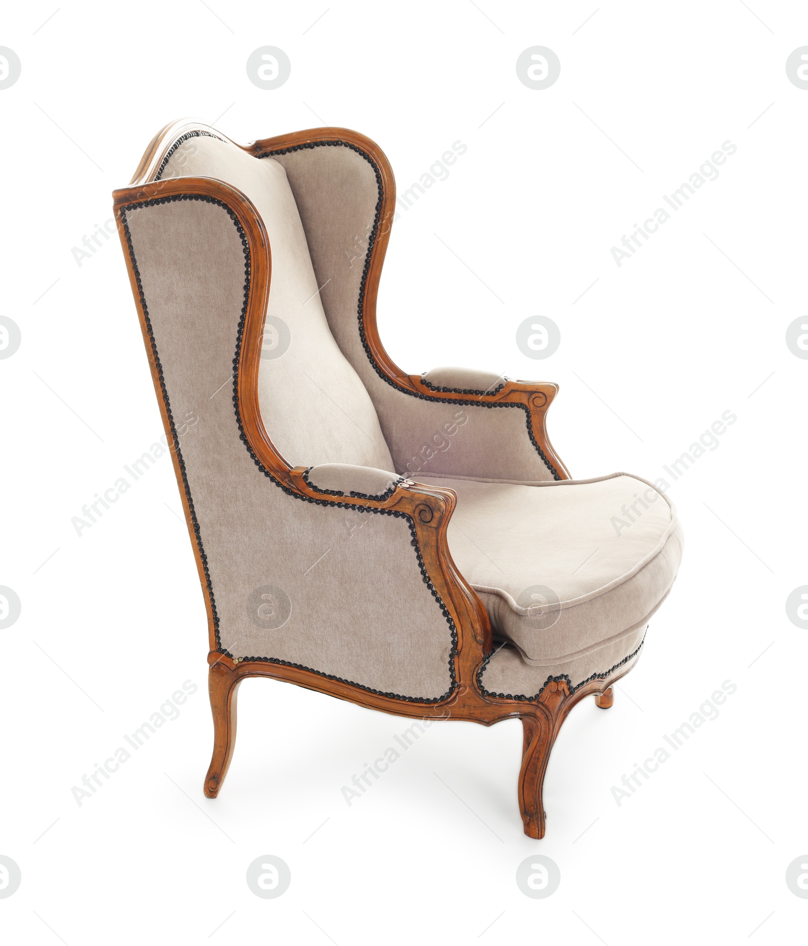 Photo of One stylish armchair isolated on white. Used stuff