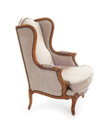 Photo of One stylish armchair isolated on white. Used stuff