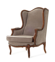 Photo of One stylish armchair isolated on white. Used stuff