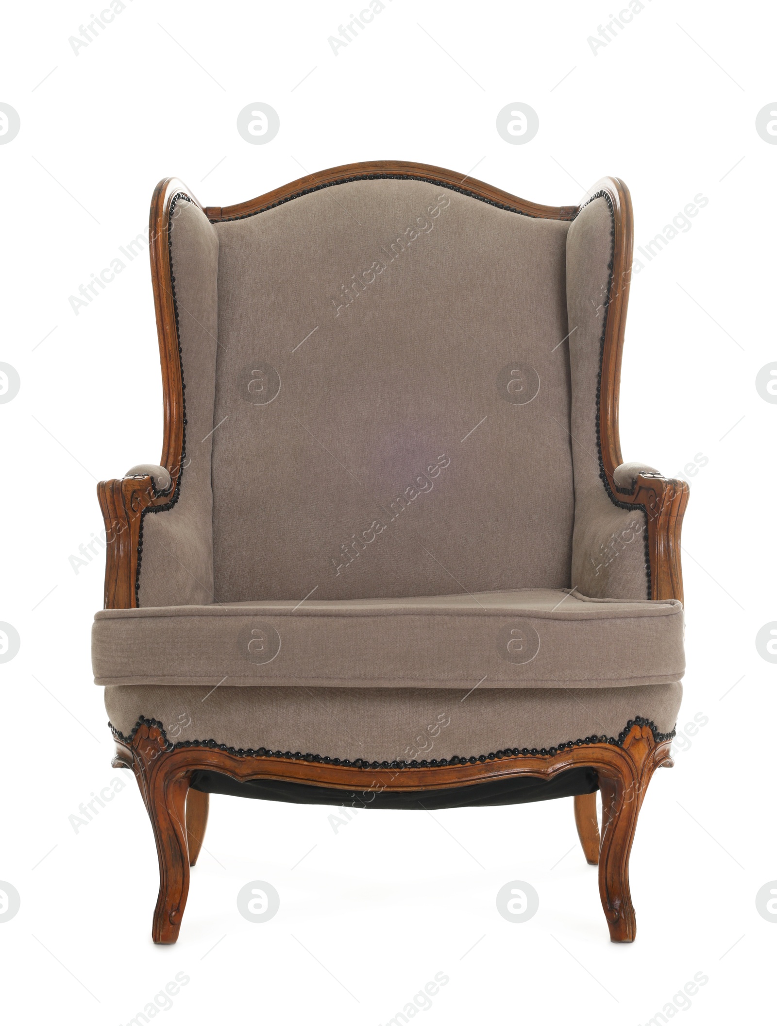 Photo of One stylish armchair isolated on white. Used stuff