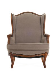 Photo of One stylish armchair isolated on white. Used stuff