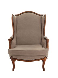 Photo of One stylish armchair isolated on white. Used stuff