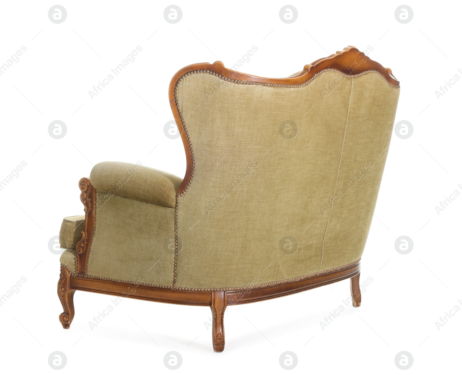 Photo of One stylish sofa isolated on white. Used stuff