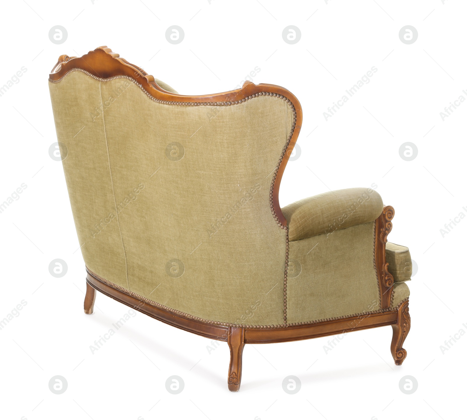 Photo of One stylish sofa isolated on white. Used stuff