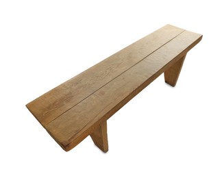 Photo of Wooden bench isolated on white. Used stuff