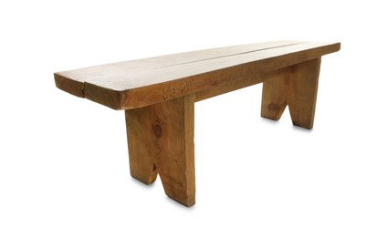Photo of Wooden bench isolated on white. Used stuff