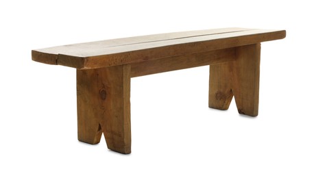 Photo of Wooden bench isolated on white. Used stuff