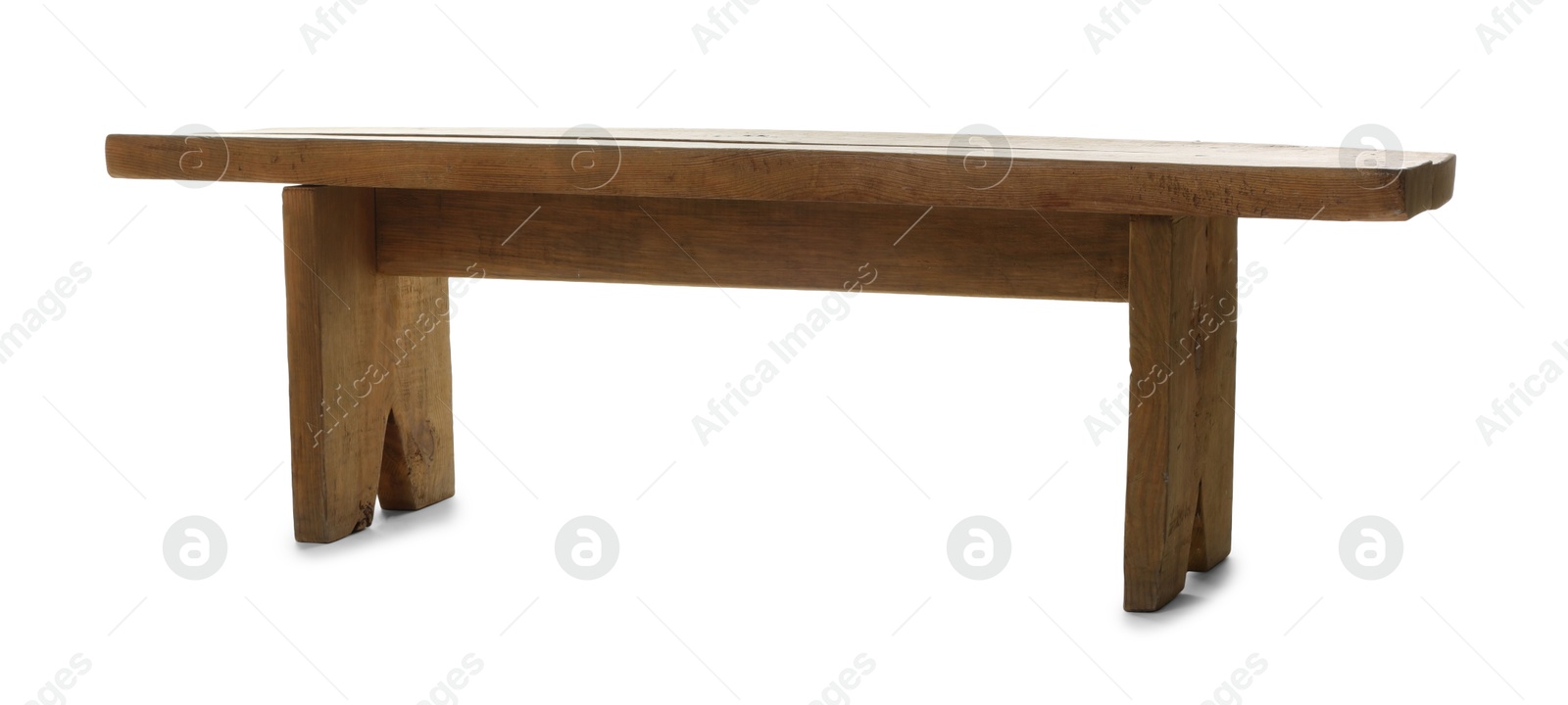 Photo of Wooden bench isolated on white. Used stuff