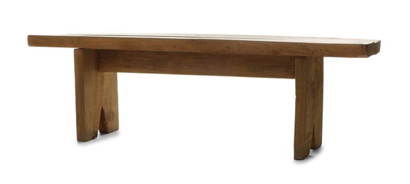 Photo of Wooden bench isolated on white. Used stuff