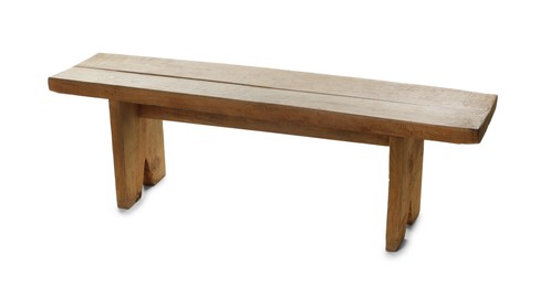 Photo of Wooden bench isolated on white. Used stuff