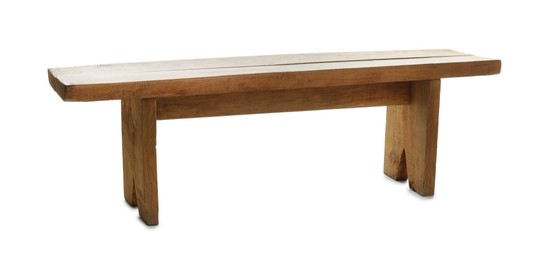 Photo of Wooden bench isolated on white. Used stuff