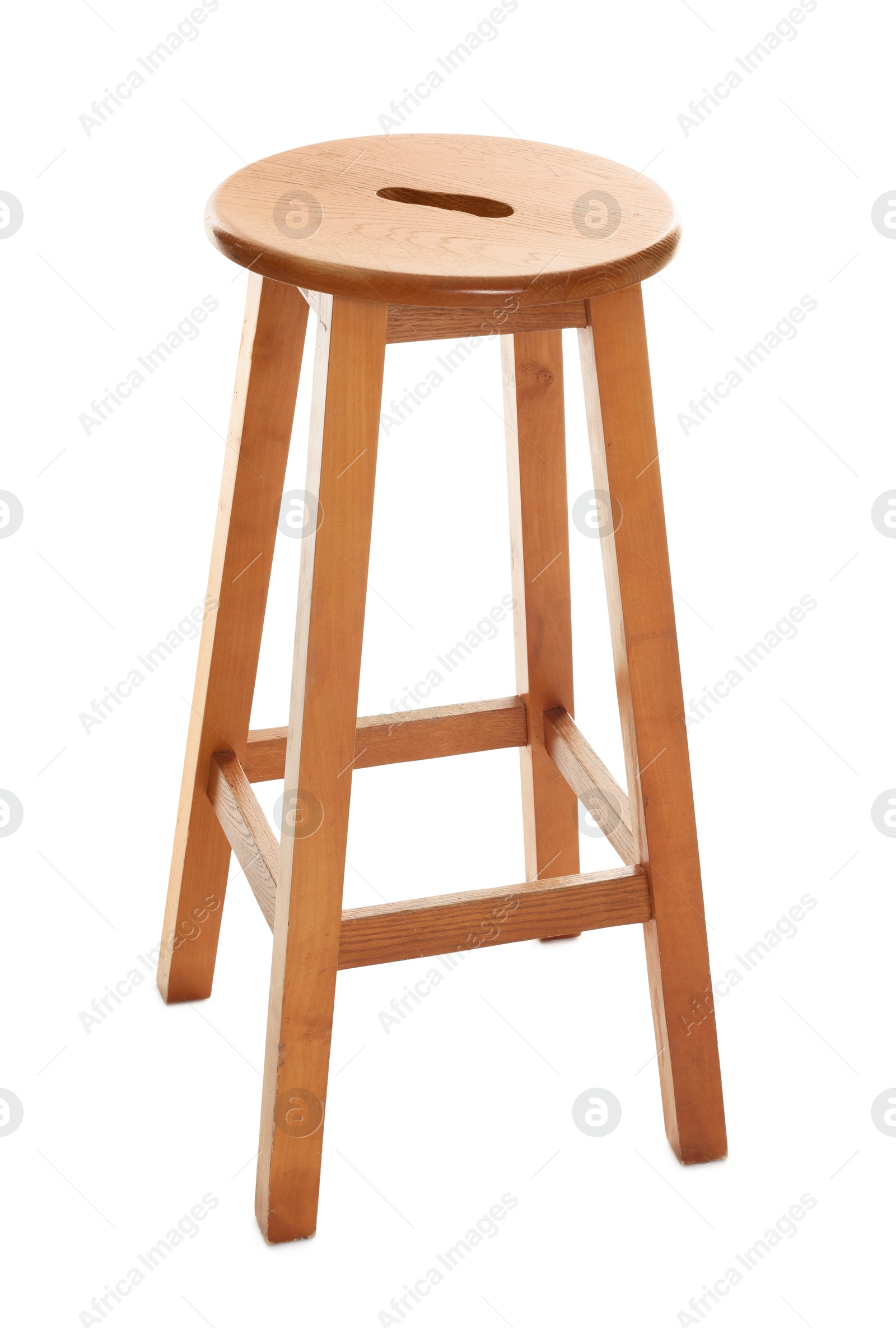 Photo of Wooden bar stool isolated on white. Used stuff