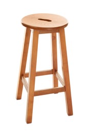 Photo of Wooden bar stool isolated on white. Used stuff