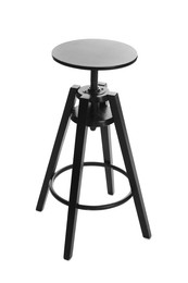 Photo of Black bar stool isolated on white. Used stuff