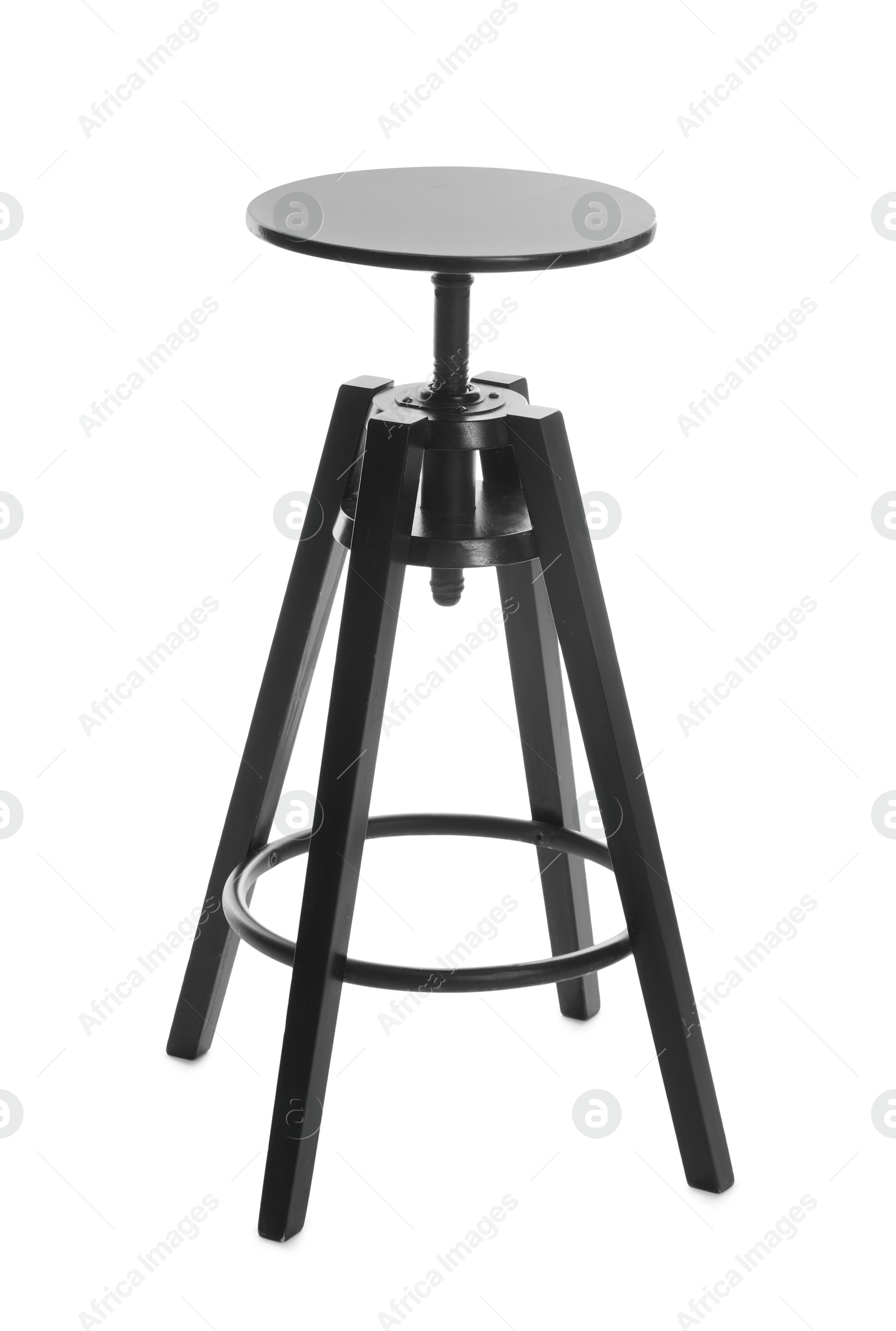 Photo of Black bar stool isolated on white. Used stuff