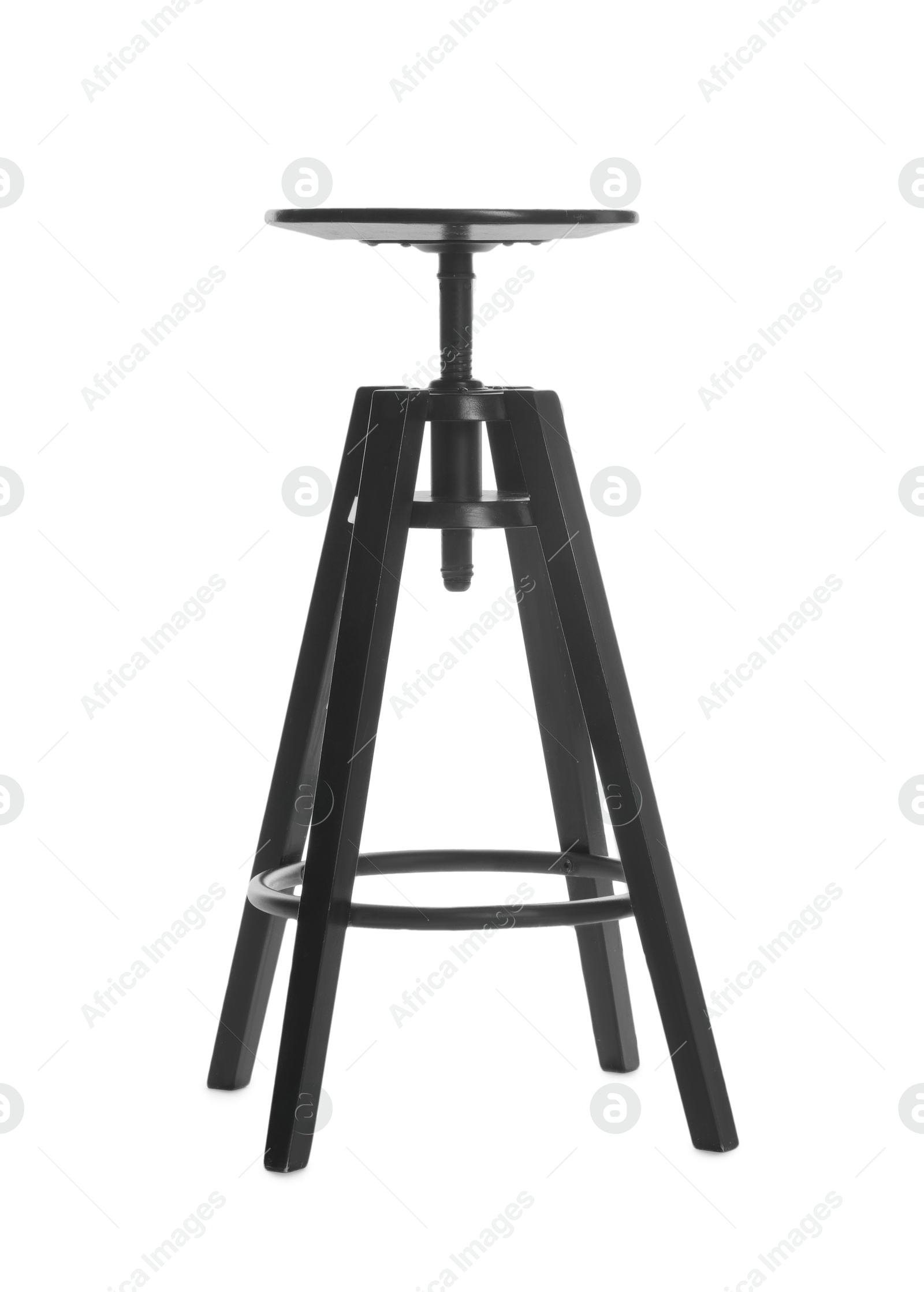 Photo of Black bar stool isolated on white. Used stuff