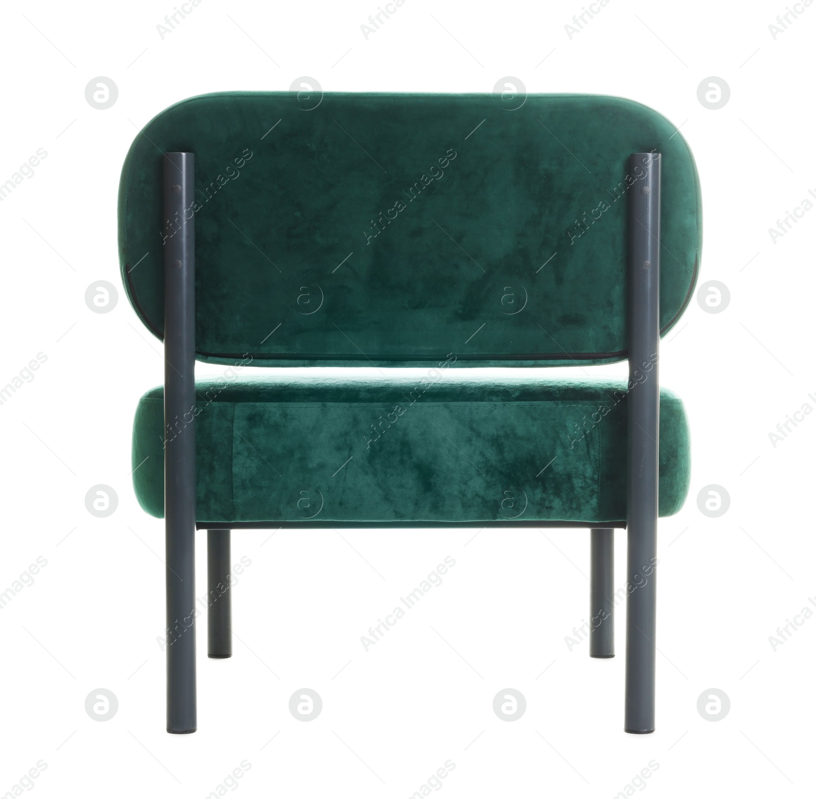 Photo of Stylish armchair isolated on white, back view. Used stuff