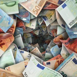 Image of Money vortex. Euro bills swirling in air