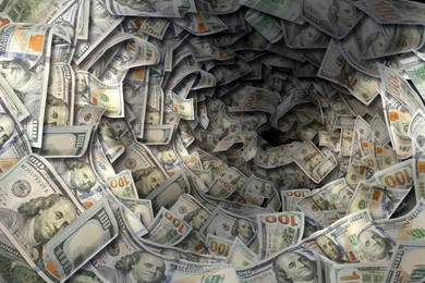Image of Money vortex. Dollar bills swirling in air