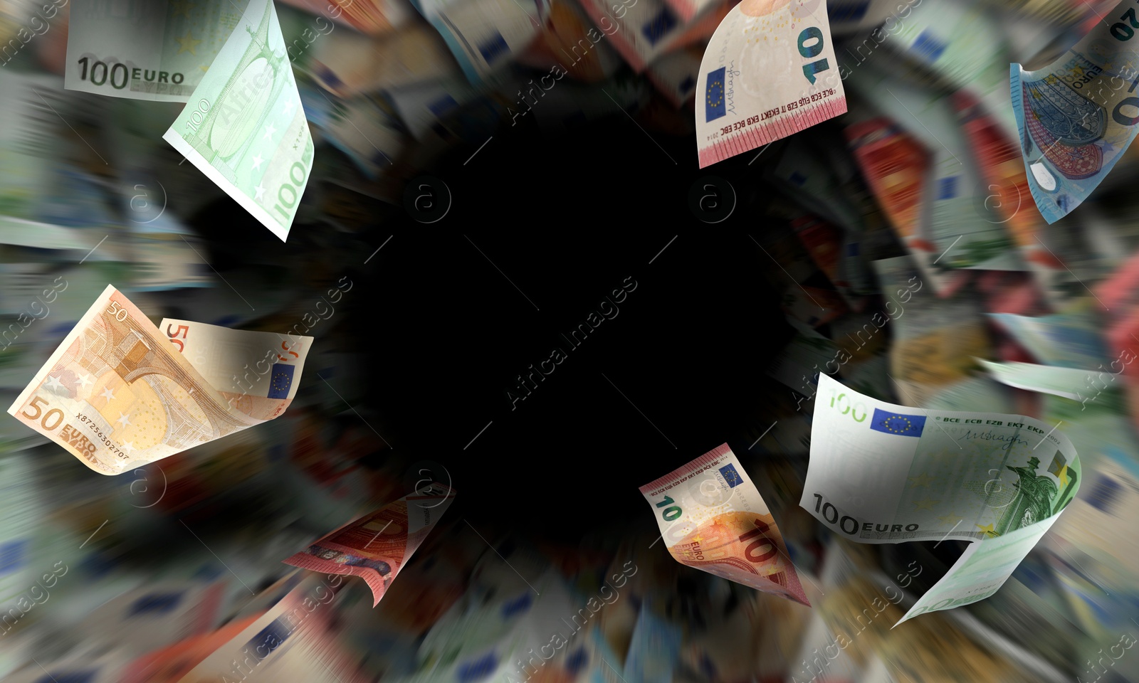 Image of Money vortex. Euro bills swirling in air