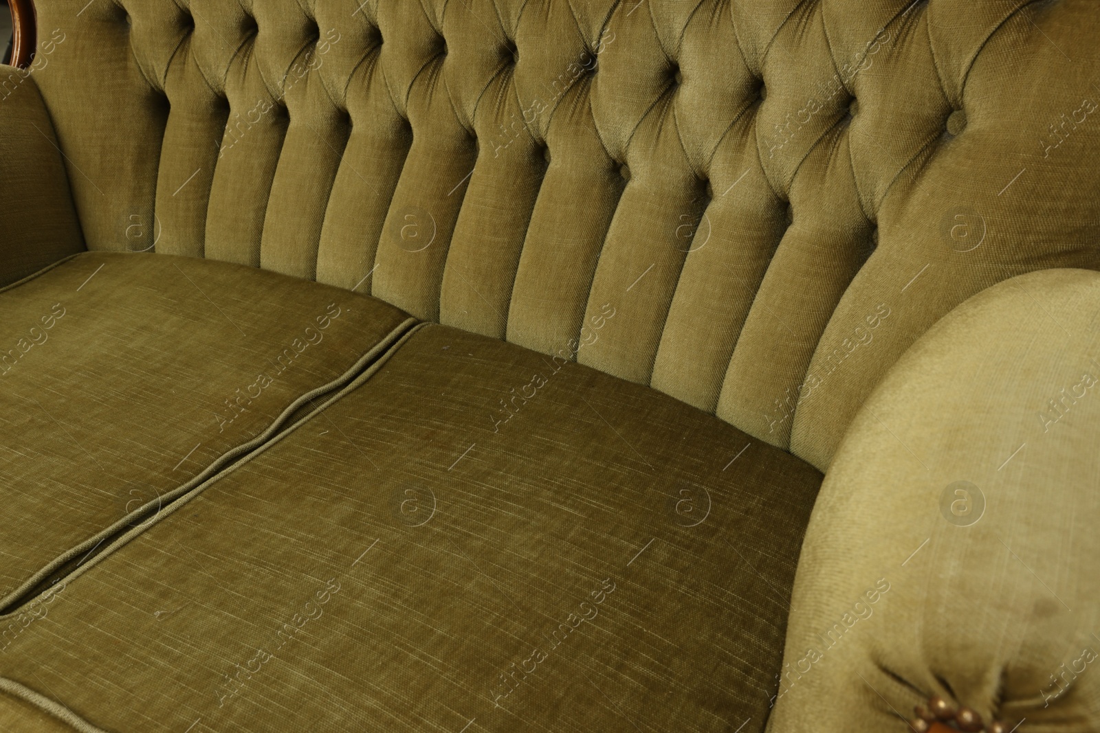 Photo of Soft sofa as background, closeup. Used stuff