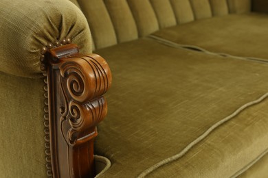 Photo of Soft sofa as background, closeup. Used stuff