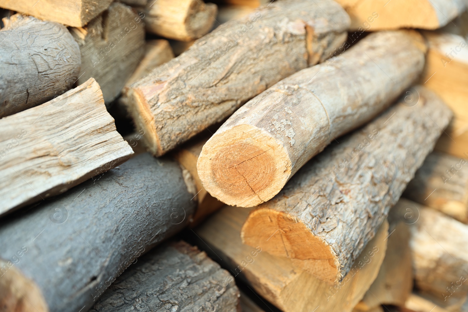 Pile of cut firewood outdoors, closeup view Photo of Pile of cut firewood outdoors, closeup view