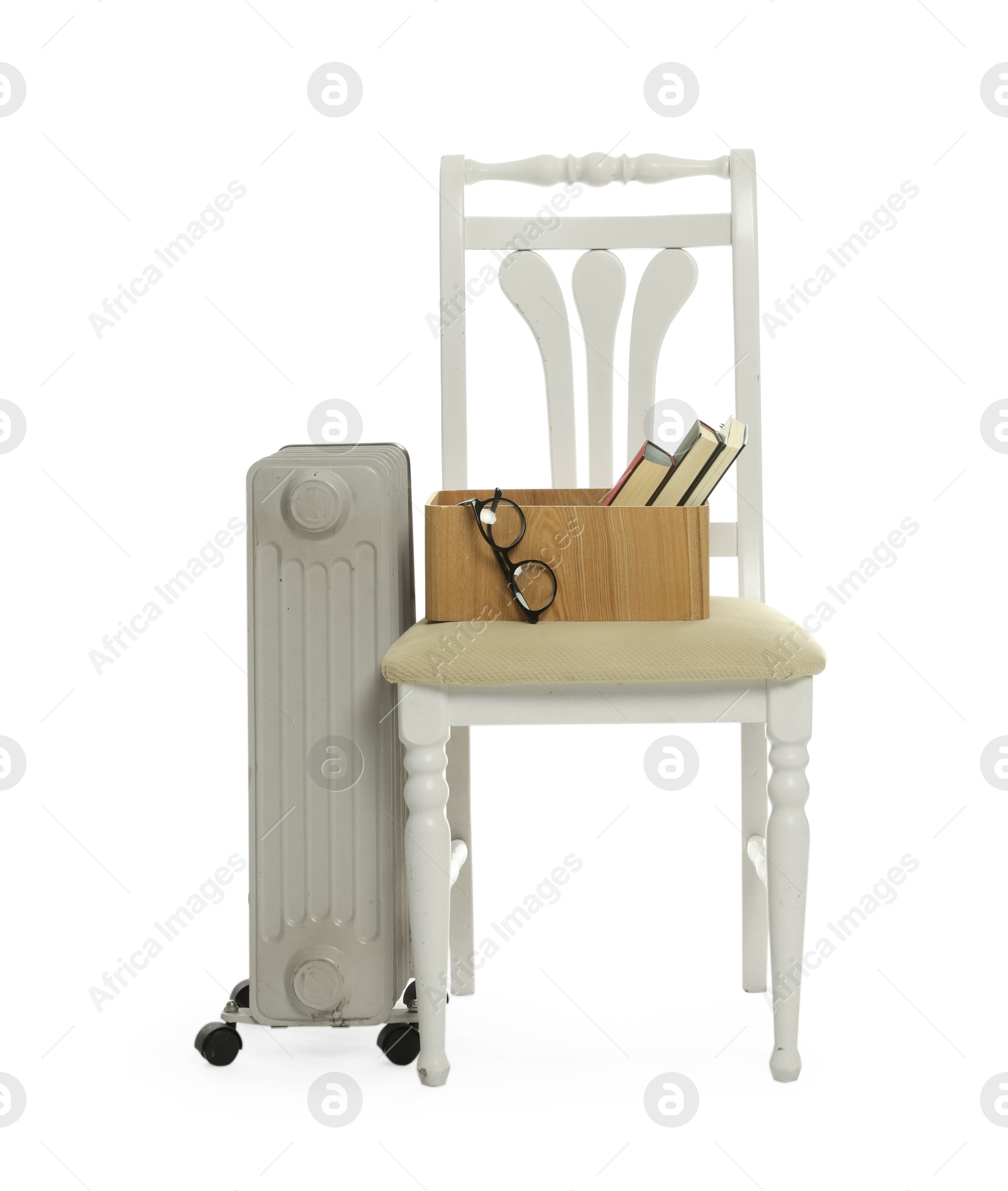 Photo of Electric heater and other used stuff isolated on white