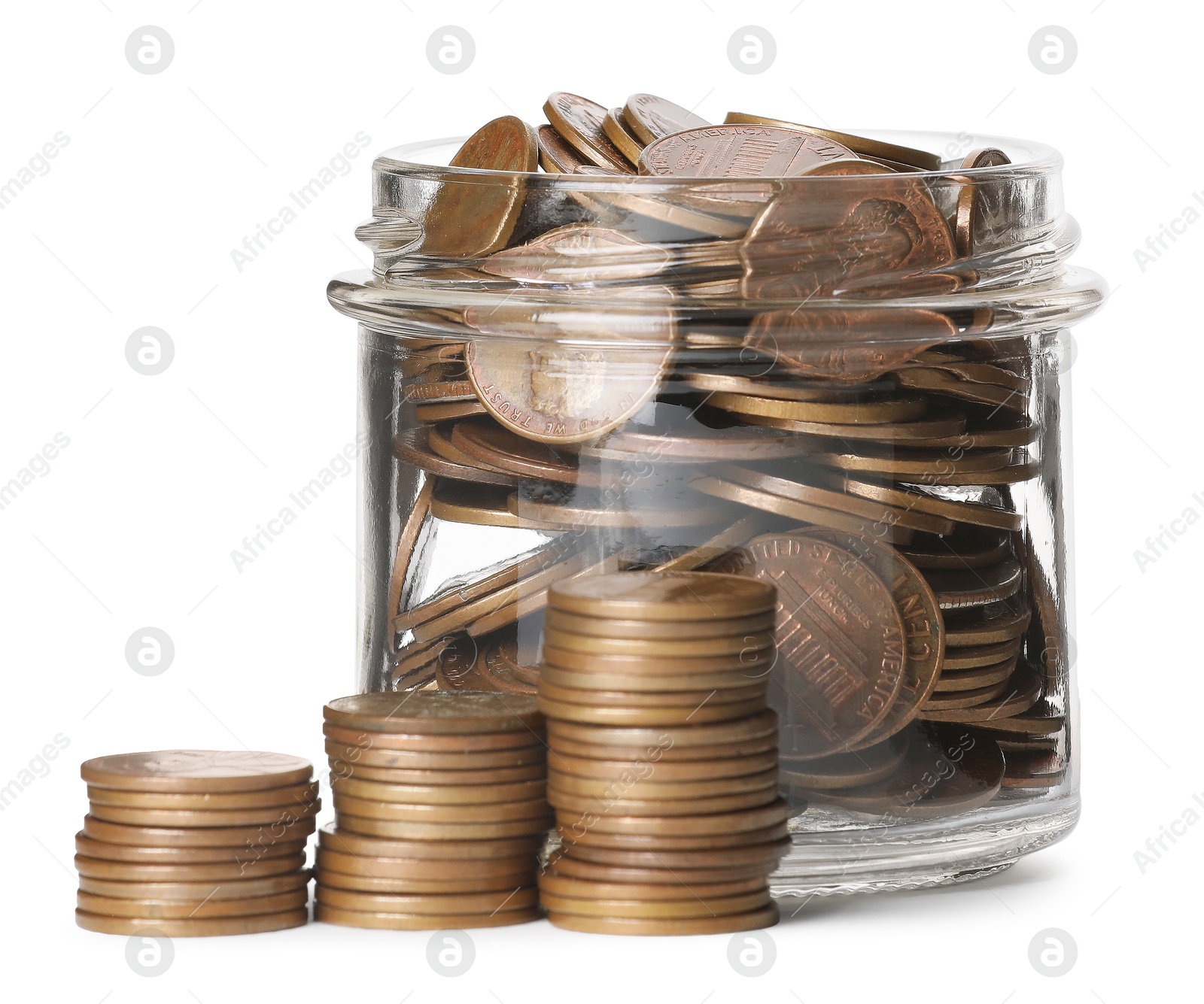 Photo of Glass jar with money isolated on white